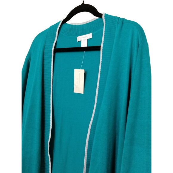 Christopher & Banks Plus Size 3X Teal Cardigan With Gray Trim & Button Detail - Picture 4 of 9